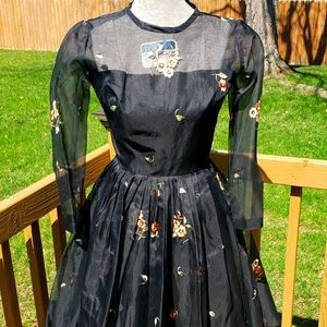 Vintage 1950s Embroidered Organza Party Dress
